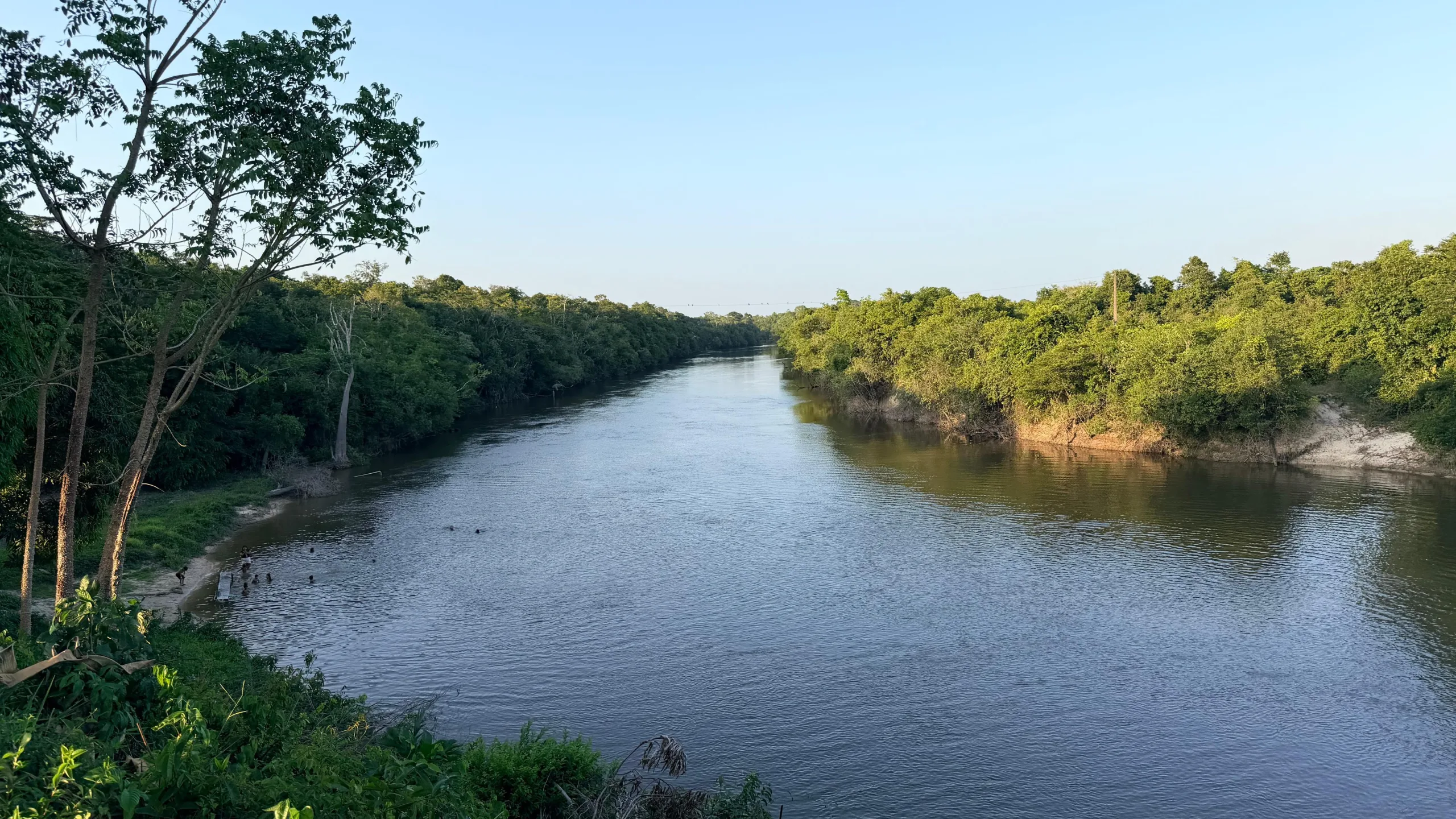 Enfants autochtones et quilombolas nageant dans la rivière Guamá, dans l’État de Pará.