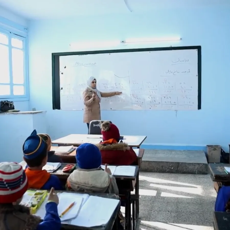 Solar energy powers a school in Hama, Syria.
