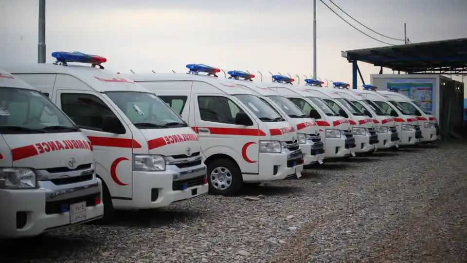 Just a few of the 20 fully equipped paramedic ambulances funded by the Government of Japan.
