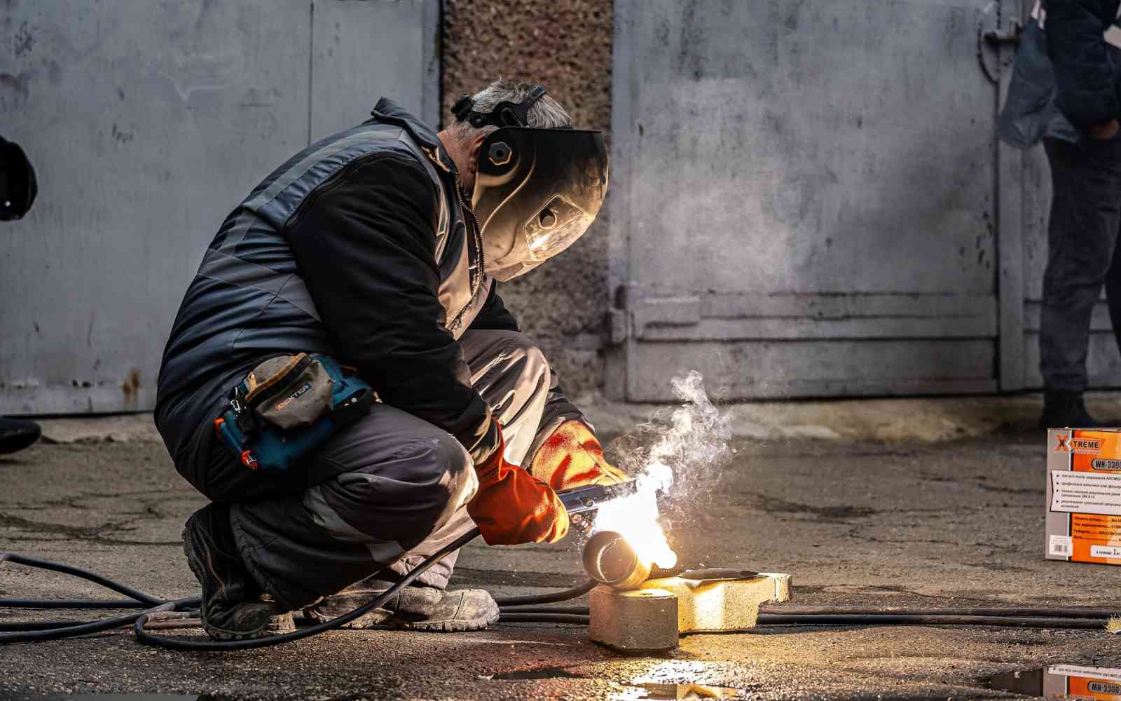 A MOTE welder practices using the equipment included in the emergency vehicle’s kit.