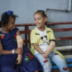 Malk, 7, and Abrar, 7, in the prosthetics centre in Aden, Yemen on 14 October 2021. Both children have a congenital disability and are receiving treatment in the centre.