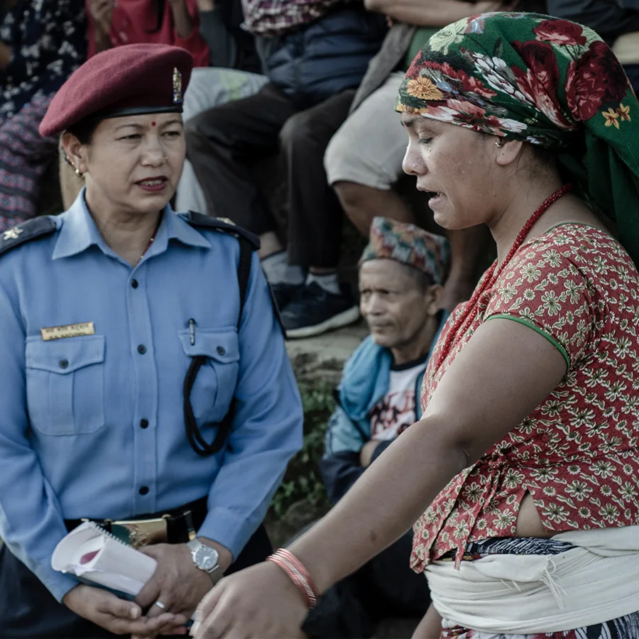 Women and Child service centre representative in Jajarkot Khalanga participating in the drama and sharing the different ways the women can get support and justice in Jajarkot district.