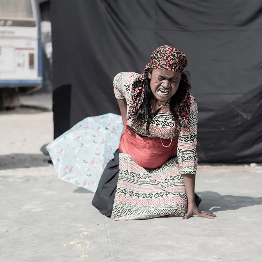 The young girl suffering from lack of care during early pregnancy and crying out in pain.