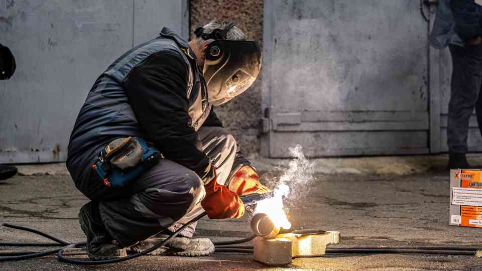 A MOTE welder practices using the equipment included in the emergency vehicle’s kit.